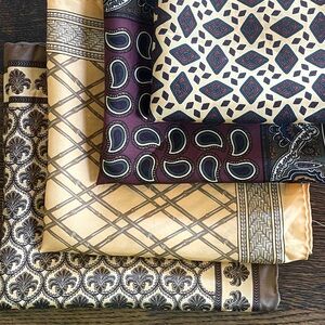 Lot of 4 100% silk scarves pocket squares, hand rolled edges, made in England